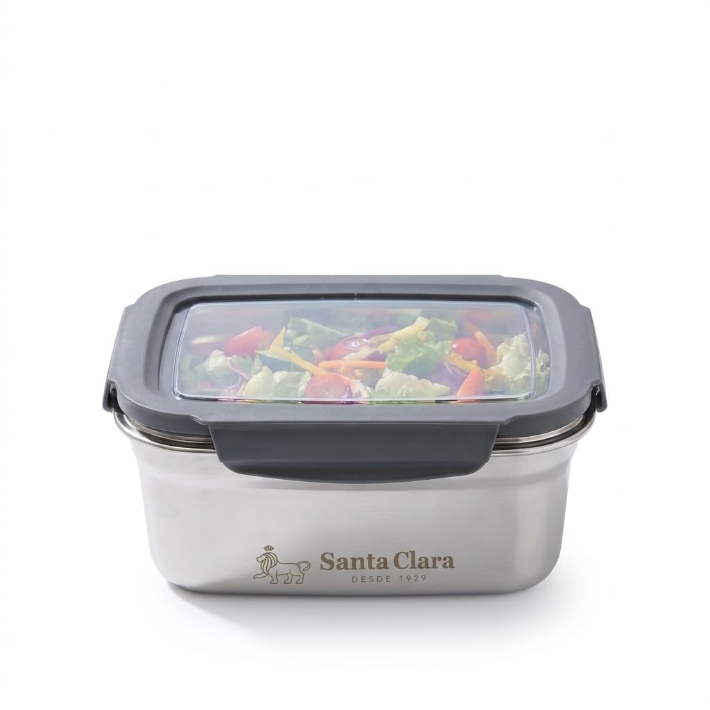 INDE SANTA CLARA | Fiambrera de Acero Inoxidable 0.6L Hermética para Microondas, Tapa Plástica con 4 Cierres, Apta para Horno, Tupper Acero Inoxidable, Bento Box, Termo Comida — view 9