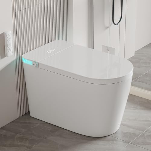 Image of Smart Toilet with Bidet Heated Seat Auto Flush & Soft-Close Seat /Lid | Tankless Electric One Piece Toilets for Bathroom with Foot Sensor Warm Water Wash&Air Dry Siphon Dual Flush 0.8 /1.2 GPF