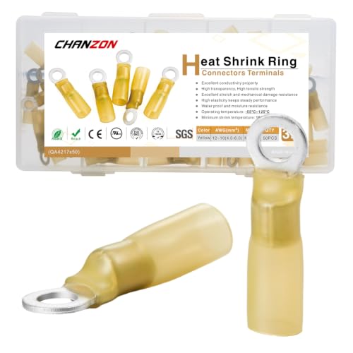 Chanzon 50pcs #10 Heat Shrink Ring Terminal M5 16-14AWG Yellow