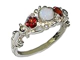 LetsBuyGold 10k White Gold Natural Opal and Garnet Womens Promise Ring - Size 6.5