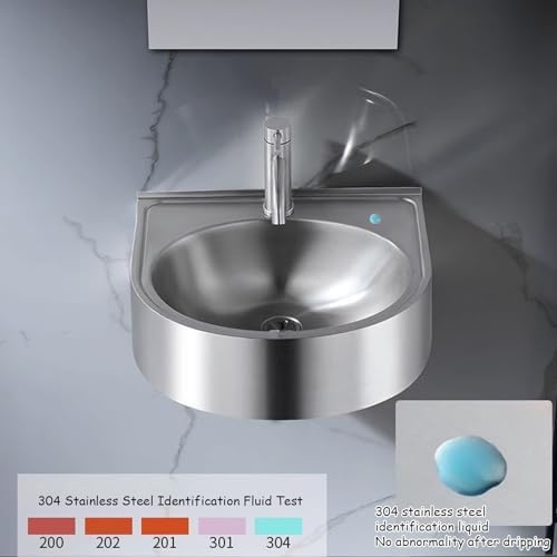 Corner Basin Sink, Wall-Mounted Triangular Stainless Steel Hand Basin, Floating Wash Sink with Drainer for Small Bathroom Spaces,