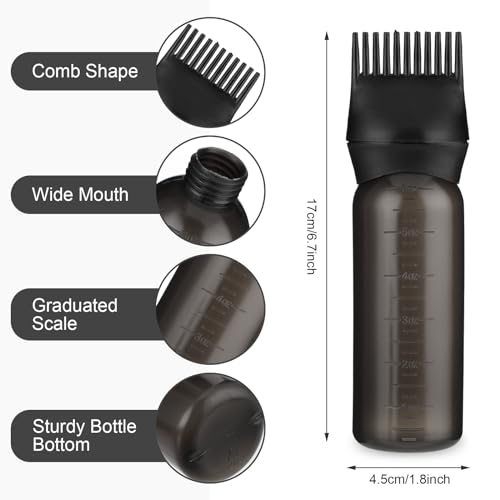 3 Pack Root Comb Applicator Bottle, 6 Ounce Hair Oil Applicator Bottle for Hair Dye Applicator Brush with Graduated Scale, Hairdressing Coloring Bottle Styling Tool (Black) - Image 3