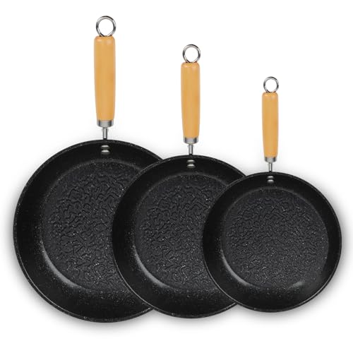 Qivine Pre-Seasoned Frying Pans Skillet, 3-Piece Non Stick Frying Pan Set (26cm & 28cm & 30cm), Oven Safe Cookware, Indoor & Outdoor Use, for Induction, Gas, All Hobs, PFAS PFOA/PTFE Free