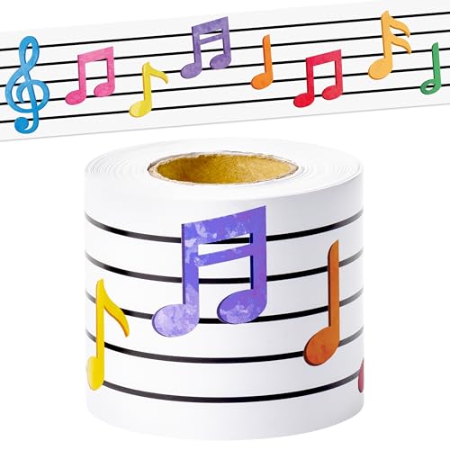 Image of BeYumi Musical Notes Border Trim - 65ft Back to School Musical Notes Straight Rolled Border Trim Pastel Watercolor Bulletin Board Borders Music Themed School Classroom Office Chalkboard Party Decor