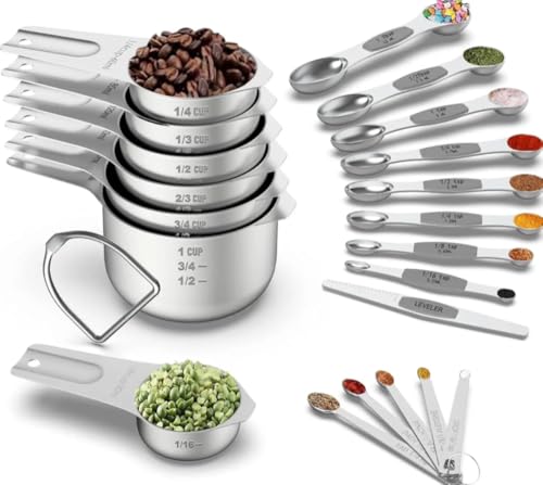 Juego de tazas y cucharas medidoras de acero inoxidable de 19 pie...