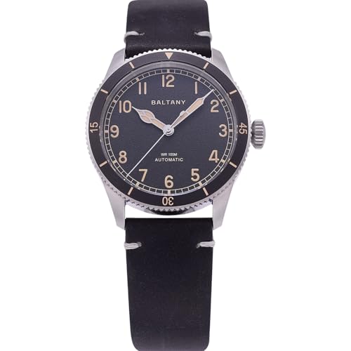 Baltany S2076 Pilot Watch, Aviation Watches for Men with Ceramic Rotating Bezel, Military Watches for Gift (Black Dial Black Bezel)