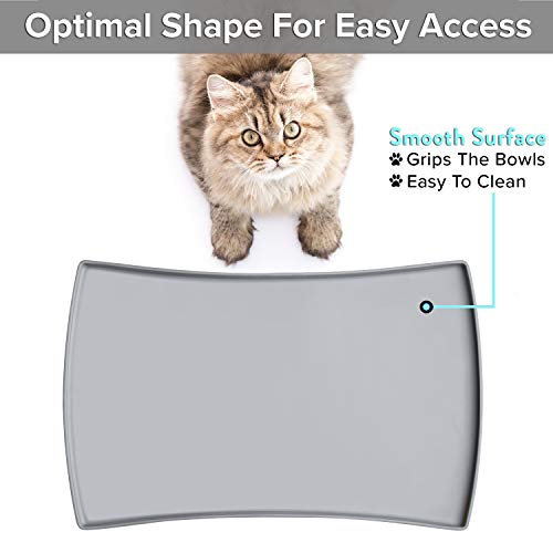 Catguru Cat Food Mat, Small & Large Pet Food Mat, Waterproof Cat Mat For Food And Water, Silicone Pet Mat For Food, Non-Slip Pet Mats , Easy To Clean Cat Food Tray, Pet Bowl Mat (Small, Gray) #TOP3