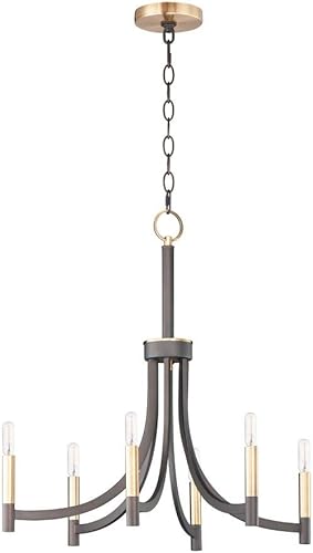 Miniatura 2 de Maxim 21526BZAB Lyndon - Lámpara de araña tubular moderna, 6 luces, 360 vatios en total, 27 pulgadas de alto x 28 pulgadas de ancho, bronce/latón