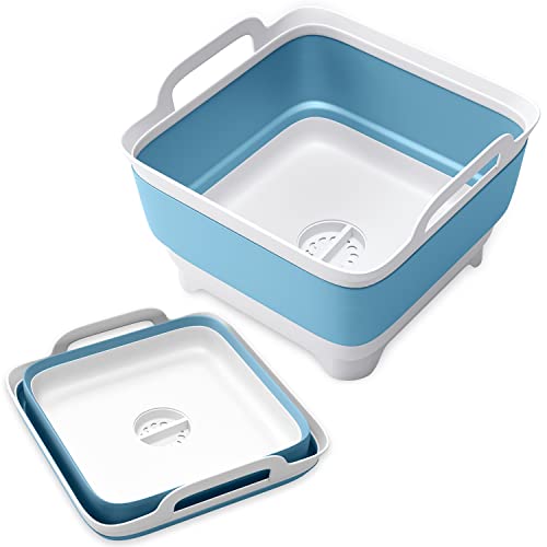 Image of Vamako Collapsible Wash Basin with Drain Plug - 2.4 Gal(9L) Wash Basin for Baby Bottles, Foldable Dish Pans for Kitchen Sink & Camping & Hand Washing Station, Wash Bin, Laundry Tub, Portable Dish Tub