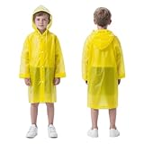 FACHOI Rain Coats for Kids, Waterproof Rain Poncho, EVA Clear Rain Poncho with Hood and Button, Portable Raincoat Rain Resistant Poncho for Camping, Emergency Situations, Travel F4-ETYY (Yellow)
