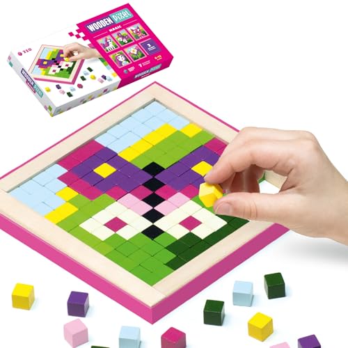 CUBIKA Mosaic Wooden Pixels – Montessori Puzzle for Toddlers – 250-Piece Wooden Puzzles for Toddlers– Educational Travel-Friendly Kids Puzzles Ages 2-4 – FSC Wood, German Water-Based Paints