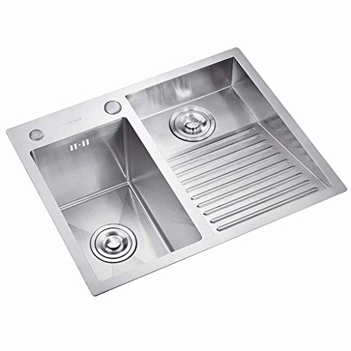 Bath Fixtures Kitchen Cutlery Cleaning Sink Home Improvement Sink Laundry Pool Washtub Brush Bowl Sink Vegetable and Fruit Cleaning Pool Bathroom Basin Double Bowl (Color : Silver, Size : 60Cm)