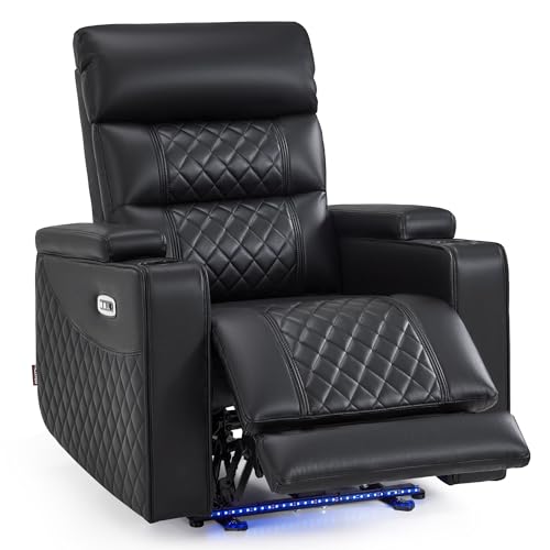 M MCombo Fauteuil de télévision électrique réglable, Fauteuil à zéro gravité avec Espace de Rangement dans Les accoudoirs & LED, Appui-tête réglable,...