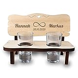 polar-effekt Schnapsbank aus Holz mit Gravur - Motiv Unendlich - 2X Shotgläser Likör, Spirituosen - nachhaltig und massiv - Naturprodukt Schnapsglas - Hochzeit, Jahrestag - Romantisches Geschenk