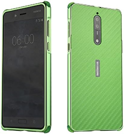 Nokia 6.1Plus/X6 Case, Shiny Awesome Carbon Fiber Back Plated Aluminum Metal Frame Bumper Slim Cover, TAITOU Cool 2 in 1 Ultralight Thin Phone Case For Nokia6.1 Plus/X6 Green