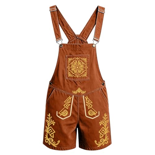 Lederhosen pantalon en cuir homme court marron avec ceinture et bretelles