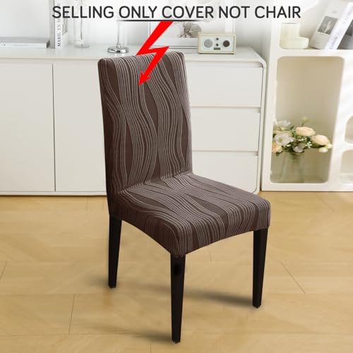 Image of HOKIPO 200 GSM Premium Knitting Jacquard Elastic Dining Table Chair Cover Set of 6, 'Nestiva Series' Chocolate Brown (AR-6072-BR)