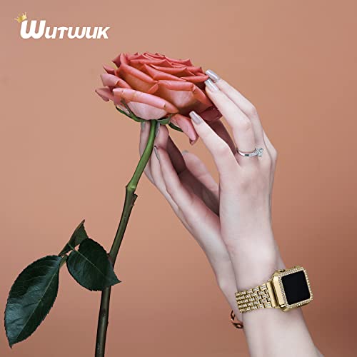 wutwuk Apple Watch 9 Strap 41 mm Gold Women's Compatible with Bracelet Apple Watch 9 8 7 41 mm Diamond Rhinestone Hard PC Protective Frame Ultra Thin Protective Case Women - Image 2