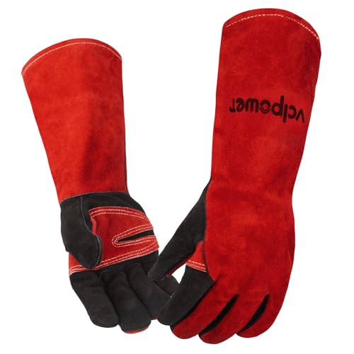 vclpower Fireplace Welding Gloves Fire Heat Resistant16IN 932°F Fireproof Leather for...