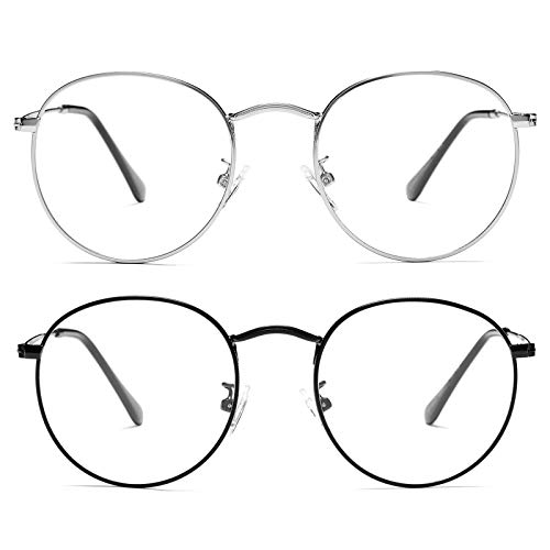 Image of Vintage Round Metal Glasses Frame with Clear Lens, 2 Pack Women Men Non-Prescription Eyeglasses