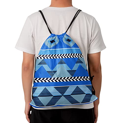Cafl Ethnic Blue Geometric Drawstring Backpack Waterproof Lightweight Sackpack For Hiking Yoga Gym Swimming Travel Beach 14*16In #TOP1