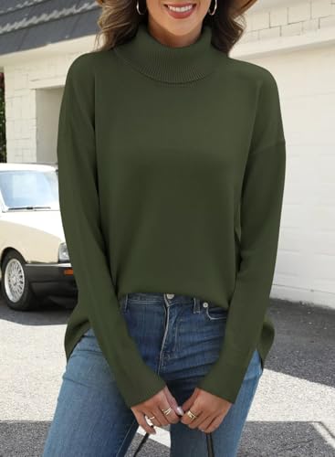 Image of ANFTFH Womens Turtleneck Sweater 2025 Ribbed Knit Top Pullover Sweaters