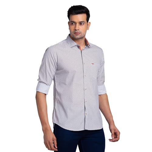 Image of Park Avenue Men's Print Pattern Slim Fit Pure Cotton Full Sleeve Cut Away Collar Casual Shirt