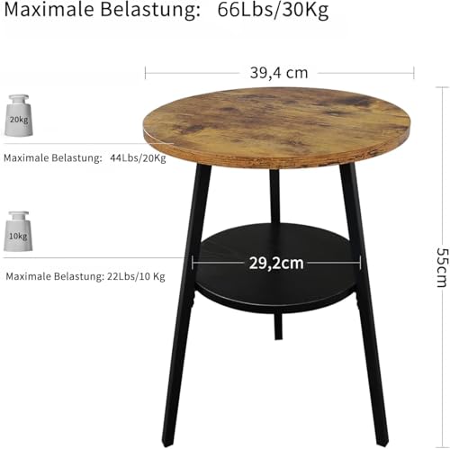 INHABIT UNION Beistelltisch Rund 2 Etagen, Couchtisch Rund Klein aus Holz, Runder Beistelltisch im Vintage Stil für Wohnzimmer & Schlafzimmer, Rustikal Braun – Bild 4