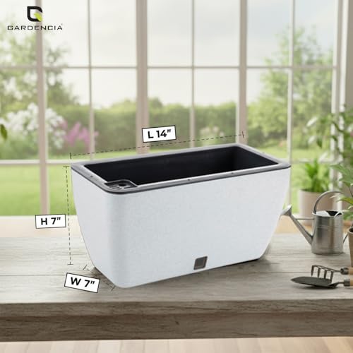 Image of GARDENCIA Self Watering Flower Pots for Outdoor Indoor Gardening /Rectangle Big Plant Pot with Polypropylene UV Material /Decorative Modern Gamla (Recta Big Stone White, Pack of 6)