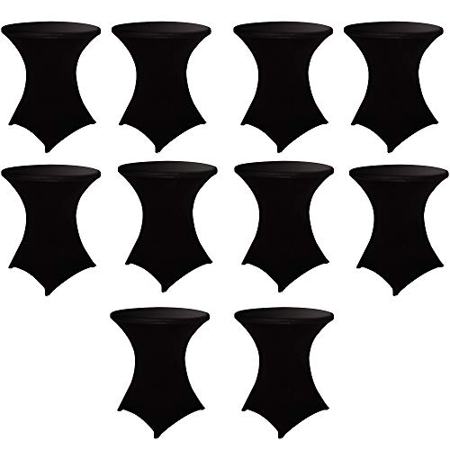 Haorui 10 Pack Spandex Cocktail Table Covers, Fitted Round Highboy Stretch Table Cloths For Party, Bar, Wedding, Birthday, Banquet (Black, Fit For 30-32" Diameter X 42" Height Tables) #TOP25