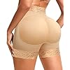 DERCA Padded Underwear for Women Butt Lifting Shapewear Booty Pads Hip Enhancer Lace Boyshorts (Beige,Medium)