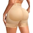 DERCA Padded Underwear for Women Butt Lifting Shapewear Booty Pads Hip Enhancer Lace Boyshorts (Beige,Medium)