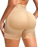 DERCA Butt Pads Shapewear Padded Underwear for Women Booty Lifting Panties Hip Enhancer Lace Boyshorts(Beige,XX-Large)