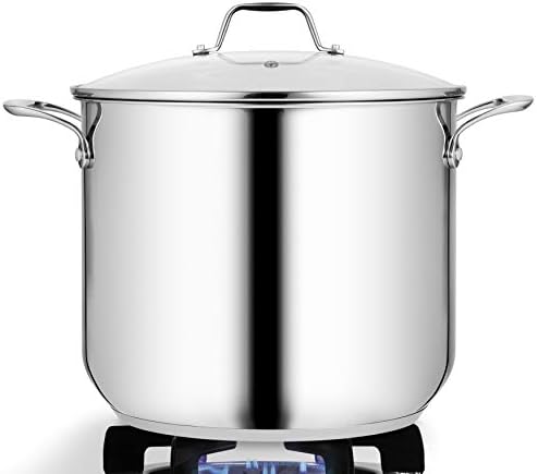 NutriChef 19-Quart Stainless Steel Stock Pot - 18/8 Food Grade Heavy Duty Induction Large Stock Pot, Stew Pot, Simmering Pot, Soup Pot with See Through Lid, Dishwasher Safe - NutriChef NCSP20