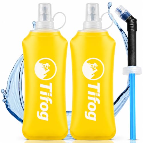 TIFOG - Soft Flask 500ml Pack de 2 con Pajita Extensible, Botellas Flexibles para Trail Running, TPU Sin BPA (amarillo)