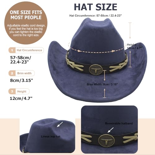 Image of Western Cowboy Hat for Women Men with Band Wide Brim Suede Cowboy Cowgirl Hat Western Style Hat