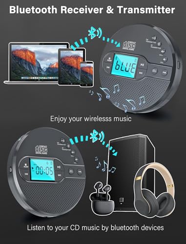 image for AFU 2000mAh Portable CD Player with Bluetooth Rechargeable Discman CD 