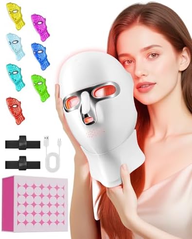 LED Light Therapy Mask Skin Care Mask, LED Red 630±5nm & NIR 830nm Wavelength for Home Use(silver)
