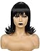 Codeven Short Black Flip Bob Wigs Halloween Costume Cosplay Wig for Women with Red Glasses Frame