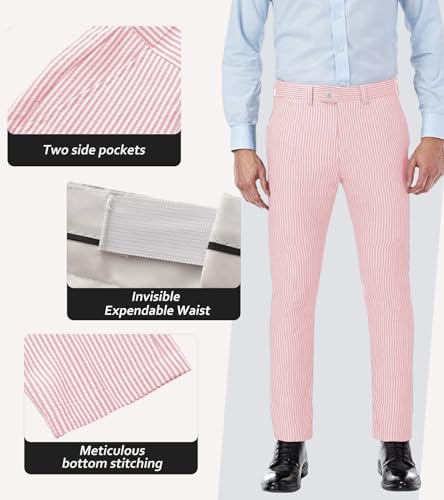 Men's Striped Dress Pants Straight Fit Business Work Trousers4