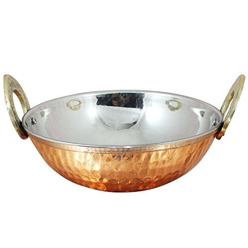 Avs Stores COMINHKPR142072 ® Set Of 4, Indian Copper Serveware Karahi Vegetable Dinner Bowl With Solid Brass Handle thumb #1