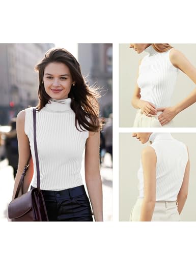 Image of v28 Women Sleeveless High Neck Turtleneck Stretchable Knit Sweater Top