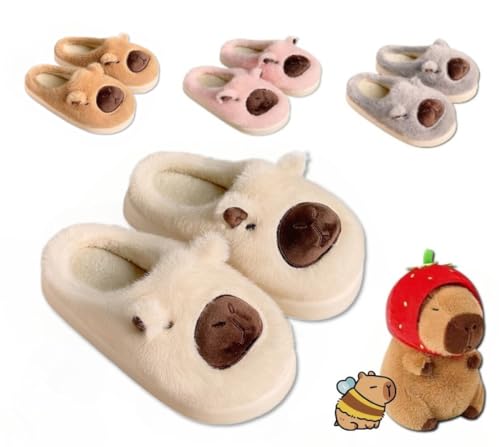 Cute Capybara Slippers & Key Chain Sets Fuzzy Comfort Wear Slip On Backless House Shoes with Soft Warm Cozy Plush Fur Non Slip Chunky Sole Kawaii Animals Christmas Holiday Gifts for Women Girls Lovers