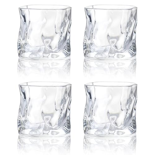 MeYuxg Juego de 4 vasos de whisky de 200 ml, cristal transparente, diseño irregular, ideal para el uso diario en la cocina, bar o sala de estar