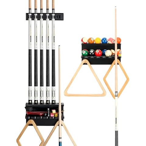 EXTCCT Pool Cue Holder for 6 Cues and Billiard Balls Rack Bundle Cover