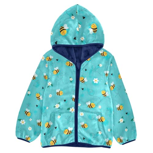 CHIFIGNO Cute Bees Blue Toddler Polar Fleece Lined Winter Jackets, Winter Coats for Toddler Boys with Hooded 3T