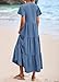 KIRUNDO Summer Maxi Dresses for Women 2025 Spring Fashion Short Sleeve Button V Neck Pleated Loose Tiered Swing Flowy Dress(Blue, Large)