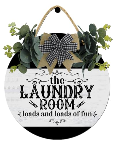 Laundry Room Loads Of Fun Sign,Weird Decor,Rustic Round Wooden Wreath,New Home Housewarming Gift For All Seasons Spring Summer Winter Autumn Fall