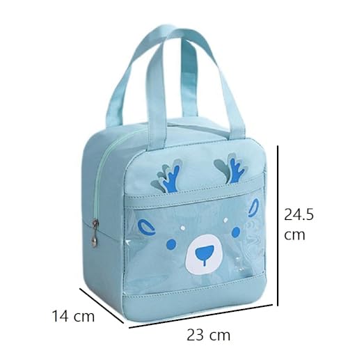 Image of CoolKraft Lunch Bag for School Kids, Girls, Cute Animal Design Bag, Lunch Bag for Office Women Travel Picnic Bag, Insulated Portable Tiffin Bag 24.5 x 23 x 14 cm (L BlueV+N BlueV)