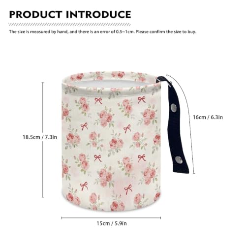 Image of Pink Flower Bow Car Trash Can Collapsible Hanging Portable Dustbin Bin Waste Basket for Women Car Accessories Interior Small Trash Can for SUV Trucks